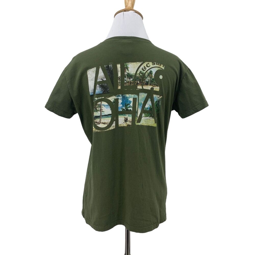 Vintage T&C Surf Hawaii Aloha Shirt Womens XL Extra Large Short Sleeve Olive Tee